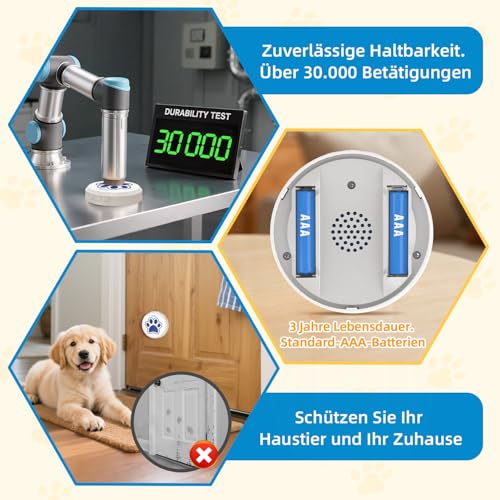 ChunHee Katzenklingel/Hundeklingel Buzzer Hund Haustier Türglocken Sensor Berührt Wasserdicht Türklingel Steckdose Empfänger 28 Klingeltöne und 5 Stufen Einstellbare Lautstärke