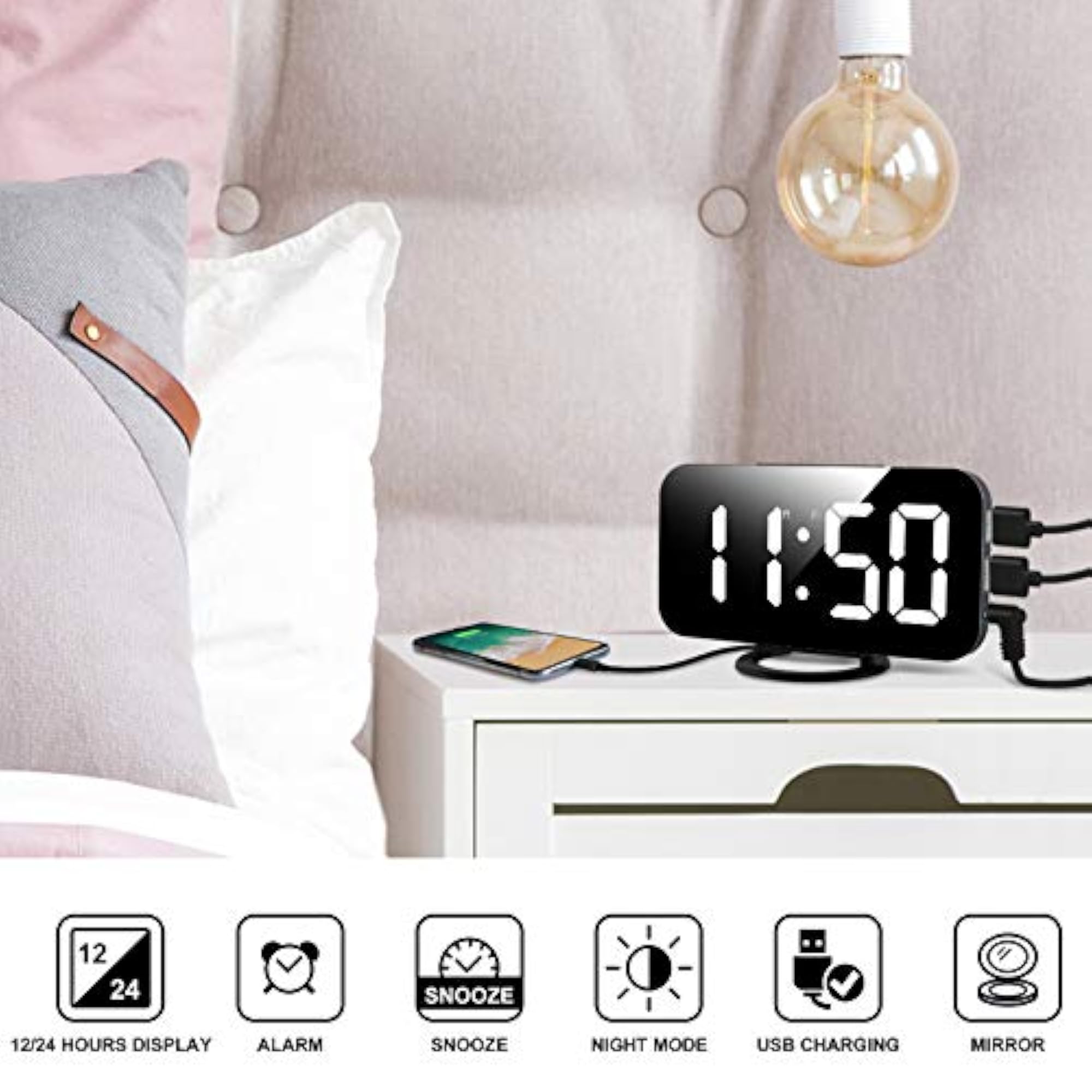 Digital Alarm Clock with LED Mirror Display