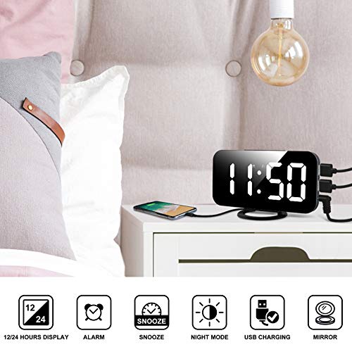 Image of Lamisola Digital Alarm Clock, Large LED Mirror Display,2 USB Charging Ports,Auto Adjustable Brightness,Aesthetic Modern Clocks for Bedroom Living Room Office,Black
