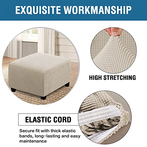 Image of H.VERSAILTEX Square Ottoman Covers Ottoman Slipcovers Folding Storage Stool Furniture Protector Form Fit with Elastic Bottom, Stretch High Spandex Small Checks Jacquard Fabric(Medium,Island Fossi)