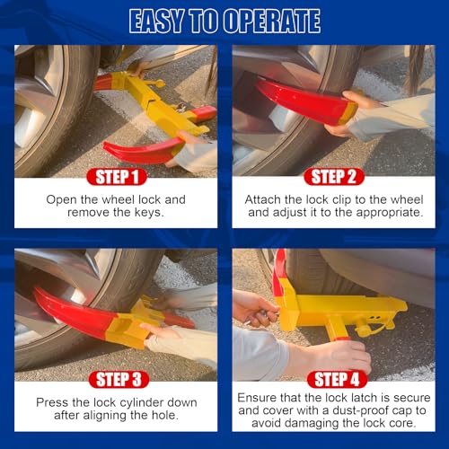NYXOVA Trava de roda universal, trava de roda de reboque de segurança ajustável com 3 chaves, pneus