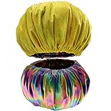 Large Shower Cap for Women Waterproof Satin Lined Shower Cap Extra Big Sleep Bonnet for Men Xl...