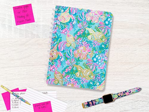 Lilly Pulitzer Blue/Gold Hardcover Mini Spiral Notebook, 8.25" X 6.5" Small Journal With 160 College Ruled Pages, Aqua La Vista #TOP4