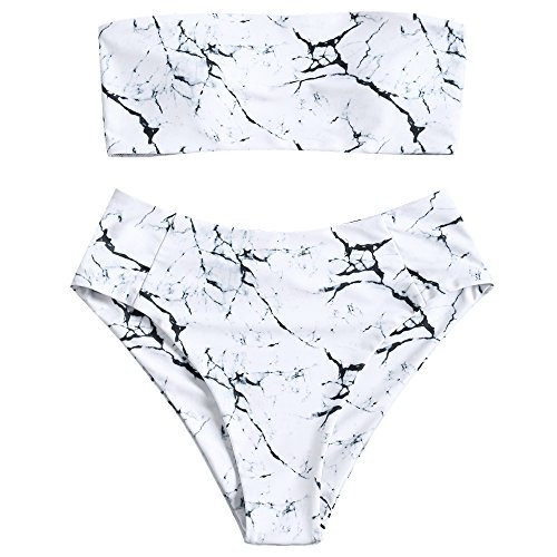 Zaful women's two piece solid strapless high cut bandeau bikini s…
