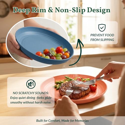 Image of Homienly 10 inch Wheat Straw Dinner Plates Set of 8 - Alternative to Plastic, Microwave & Dishwasher Safe, Unbreakable Kids Plates with 4 Colors (Classic Bright)