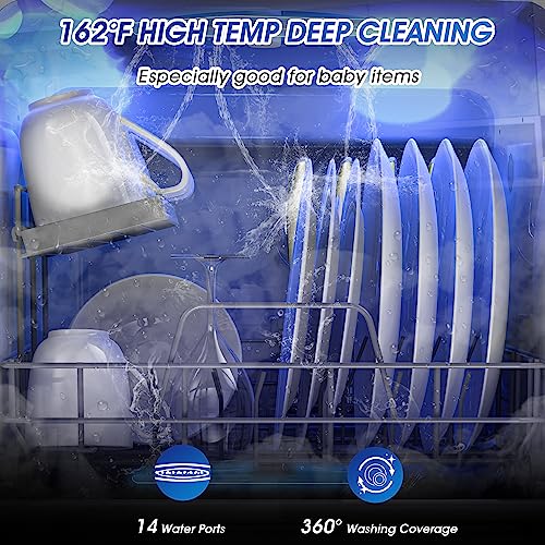 AIRMSEN Countertop Dishwasher - 8 Wash Programs and 3 Useful Function, Integrated Water Softener, Delayed Start, Child Lock, No Hookup Needed, Portable Mini Size for Home, Apartments & RVs
