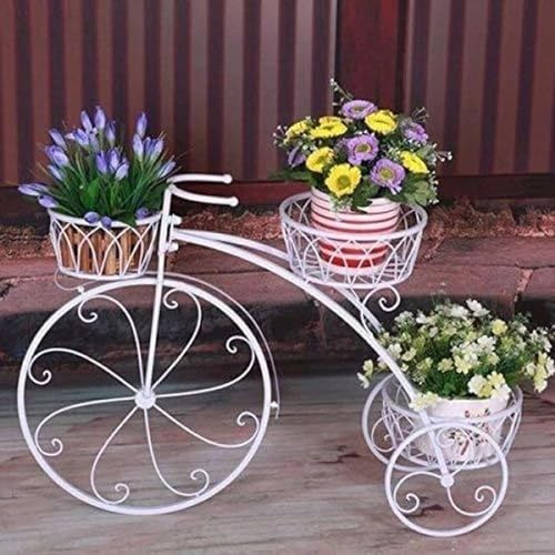 Image of Bee Creative Attractive Multi Tired Plant Stand Indoor /Outdoor, Multipurpose Stand, Racks, Planter Stand (Cycle White)