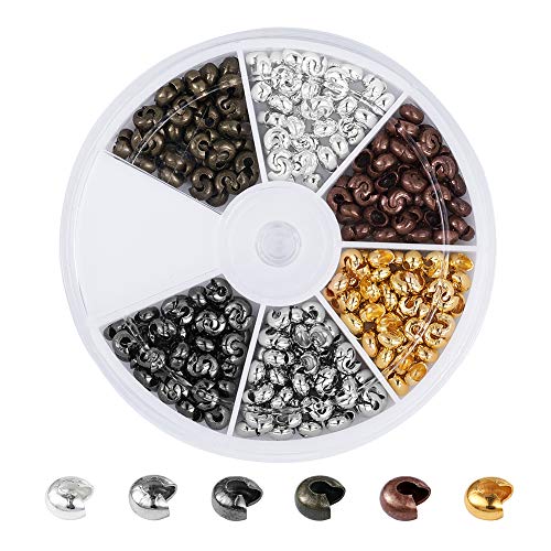 Pandahall 1Box Iron Half Round Open Crimp Beads Covers Knot Covers Beads End Tips for Jewelry Makings
