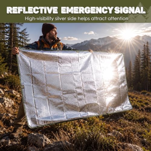 Image of Kingdder 2 Pcs Heavy Duty Emergency Blankets for Survival Camping Blanket Insulated Tarp 60 x 82 Inches Outdoor Waterproof Thermal Reflective Tarp Tent Insulation for Camp Hiking Picnic