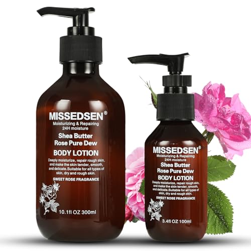 MISSEDSEN Body Lotion for Women, Rose and Shea Butter, Daily Moisturising, 300ml and 100ml Travel Size