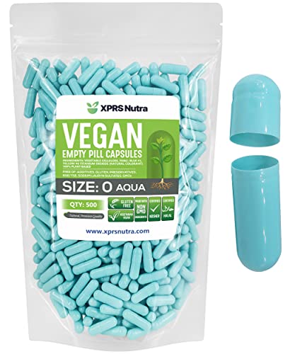 Image of XPRS Nutra Size 0 Empty Capsules - Empty Vegan Capsules - 500 Count Vegetarian Pills - DIY Vegetable Capsule Filling - Veggie Pill Caps for Do-It-Yourself Supplements (Aqua)