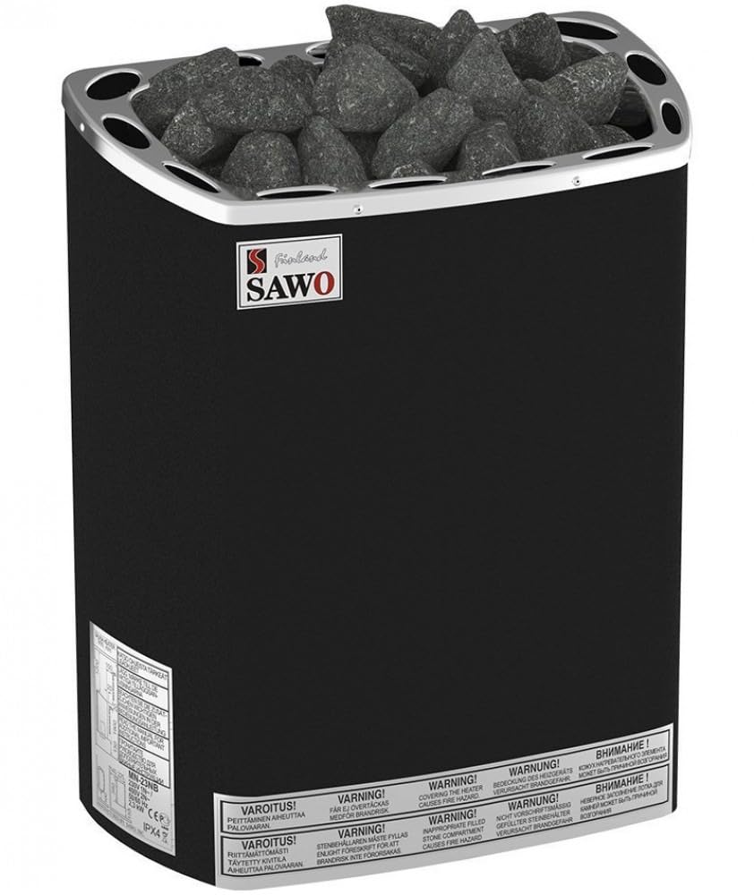 Sawo Mini MN-30NS-P-F Stufa per sauna 3,0 kW – stufa elettrica per sauna con centralina separata – 2–4 m³, montaggio a parete, Acciaio inox (Fiber)
