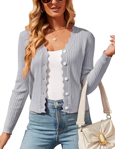 Image of Womens Cropped Cardigan Knit Shrugs for Dresses Tops V Neck Button Down Cardigans Sweaters