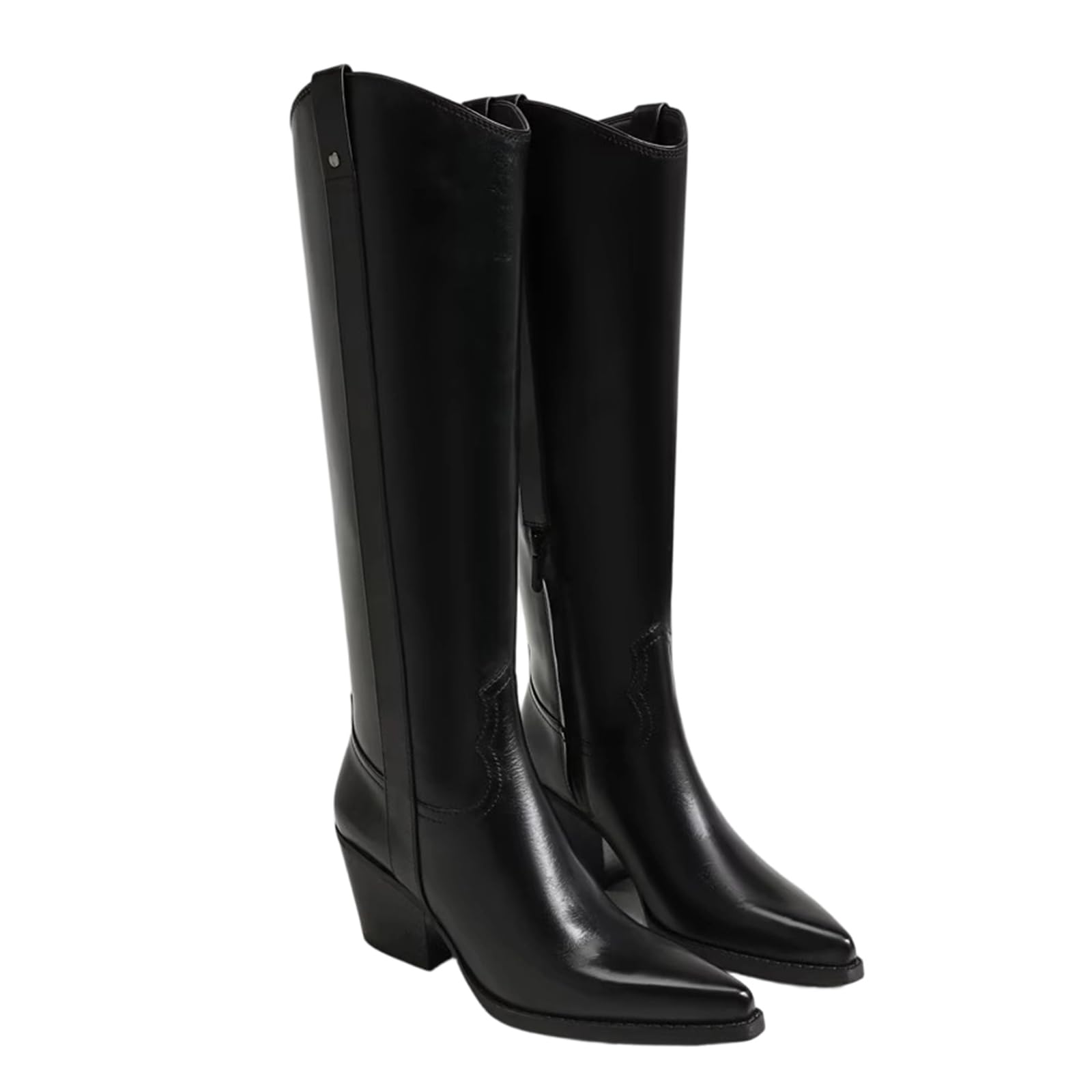 MICIFA Knee High Boots for Women Pointed Toe Chunky Heel Cowboy Boots Wide Calf Side Zipper Fall Winter