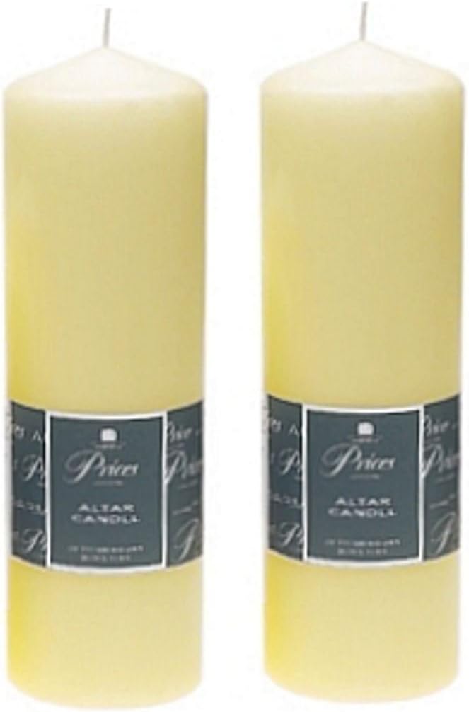 2 x Prices Ivory Altar Candle 250mm X 80mm 125 Hours Burn Time
