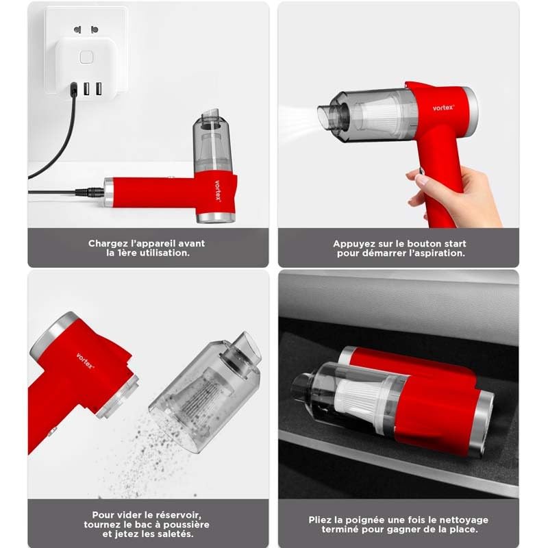 Vortex Aspirateur à Main sans Fil Pliable LED Crc90 Rouge