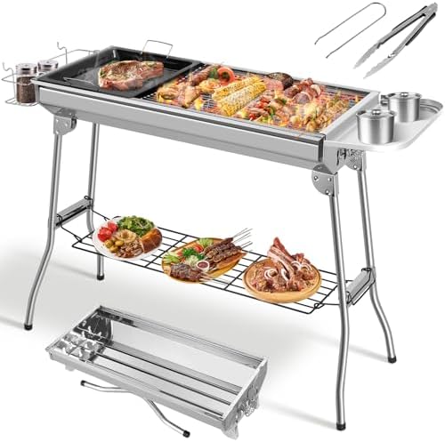EASYCOMFORT Barbecue A Carbonella BBQ Grill Con Piano D Appoggio In Acciaio Inox
