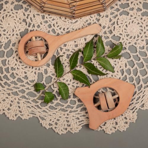 Image of Natural Neem Wood Baby Teether - Handmade Animal Shape Wooden Toy - Non-Toxic, Organic Chew Aid for Teething - Safe for Gums - Biodegradable, Eco-Friendly Gift for Infants & Toddlers (Neem Wood Baby Teether Set -2)