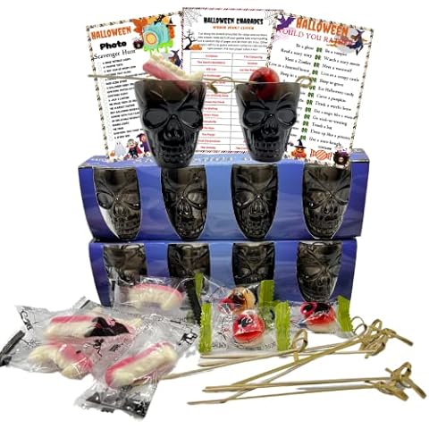 Vasos de chupito de calavera de Halloween con dientes de gelatina y ojos, 8 piezas Cover