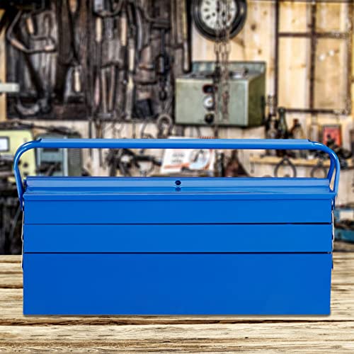 Relaxdays Empty Tool Box, 5 Compartments, With Handle, Metal, Lockable, Toolbox, HWD 21 x 53 x 20 cm, Blue - Image 2