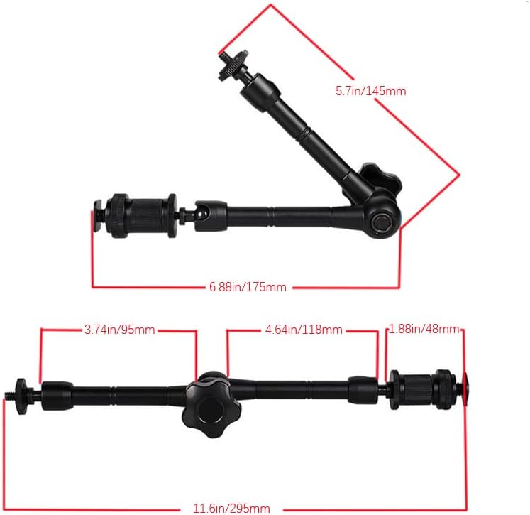 HuaerHui 11 Inch Adjustable Articulating Friction Magic Arm with 1/4" Thread Screw and Hot Shoe Mount Adapter for DSLR Camera Rig/Camcorder/LCD Monitor/LED Lights/Flash Light/Microphone