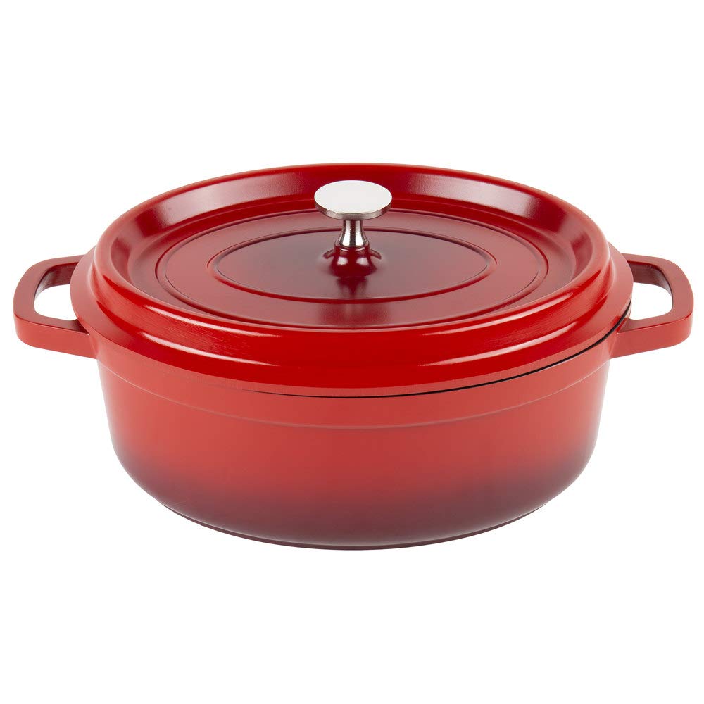 G.E.T. EnterprisesRed 3.5 Quart Oval Dutch Oven, Cast Aluminum with Lid and Handles Heiss CA-009-R/BK