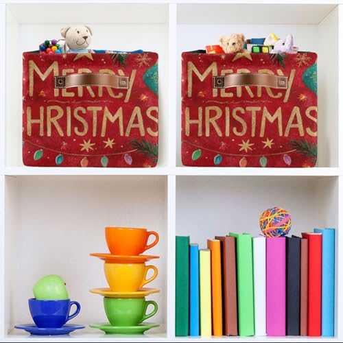 Image of Aslsiy Storage Basket Christmas Festive Balls Leaves (2) Nursery Bins Baby Box Canvas Clothes Shelf Basket Laundry Hampers 2 Pcs