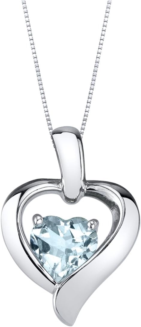 PEORA Sterling Silver Heart in Heart Solitaire Pendant Necklace for Women in Various Gemstones, Heart Shape 6mm, with 18 inch Italian Chain