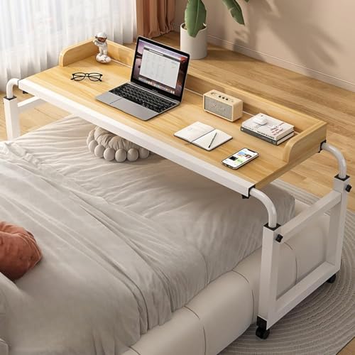 Mesa ajustable para cama con ruedas bloqueables, escritorio móvil multiusos para dormitorio, sala de estar y oficina, estación de trabajo rodante ajustable en altura