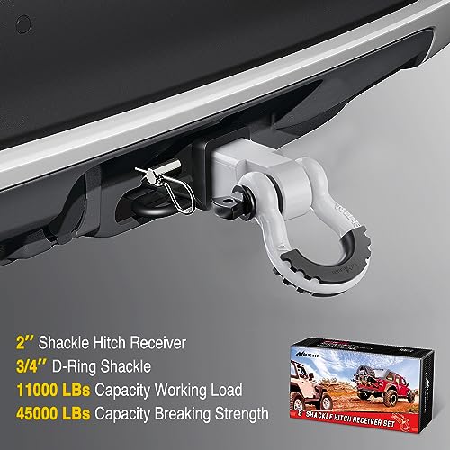 Image of Nilight Shackle Hitch Receiver 2Inch 45000 LBs Breaking Strength 3 /4 inch D Ring Pin Heavy Duty Solid Recovery Towing Kit for Trucks Jeeps Off-Road