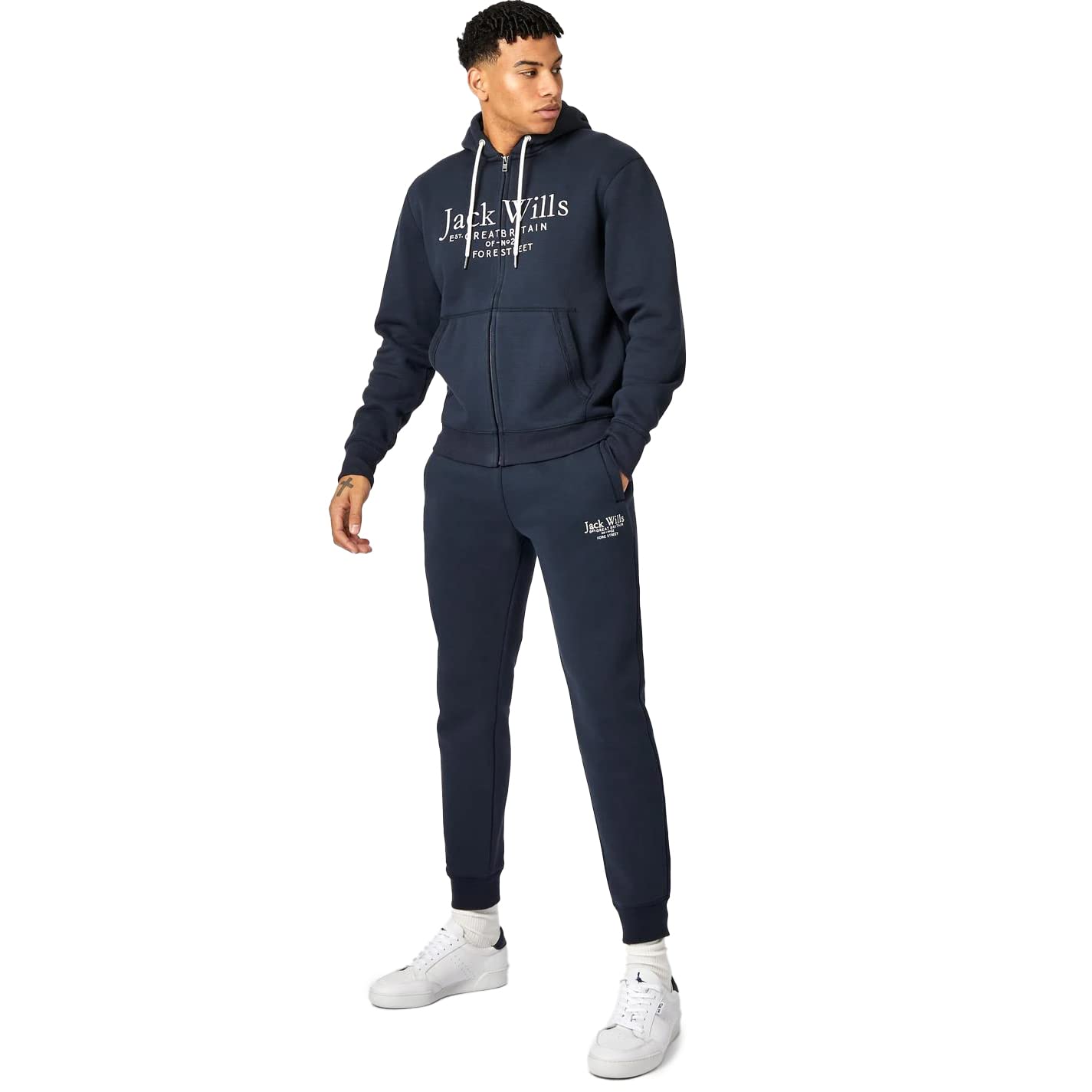 Jack Wills Mens Pinebrook Graphic Zip Hoodie Full Fleece Top Hoody Hooded Navy XXL