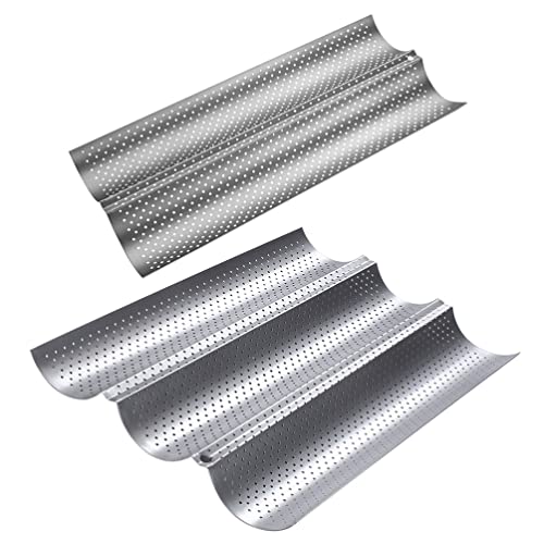 Cabilock French Bread Bake Mold 2pcs Nonstick Perforated Oven Tray Bread Baking Shelf Baguette Pan