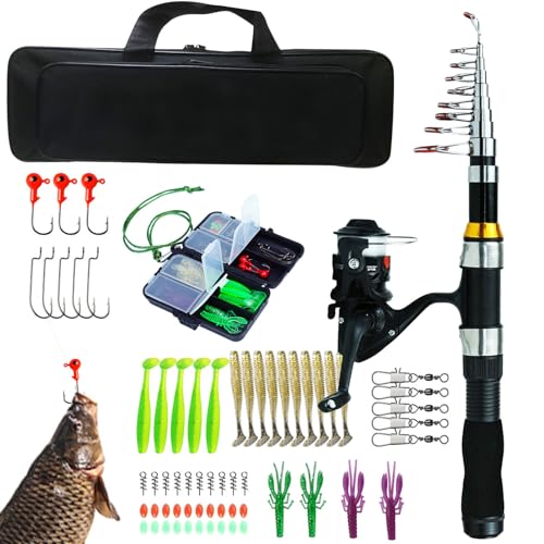 Fishing Rod Set - Portable Fishing Rod and Reel Combo with C