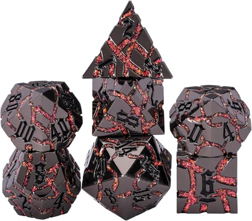 Maywin Crack Glitter Metal Dice,7pcs D&D Dice Set with Gift Box,RPG Polyhedral Stripe Dice for Dungeons and Dragons