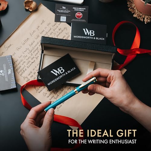 Image of Wordsworth & Black Fountain Pen Set for Writing, Medium Nib, Turquoise | Gift for Men & Women, Brass Body, 18K German Iridium, Calligraphy, Converter + 24 Ink Cartridges, Refillable, Leak-Free