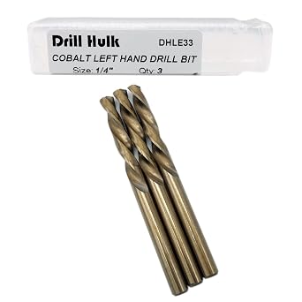 1/4-Inch Cobalt Steel M35 Left Hand Drill Bit for Removing Damaged Bolts and Screws, Pack of 3
