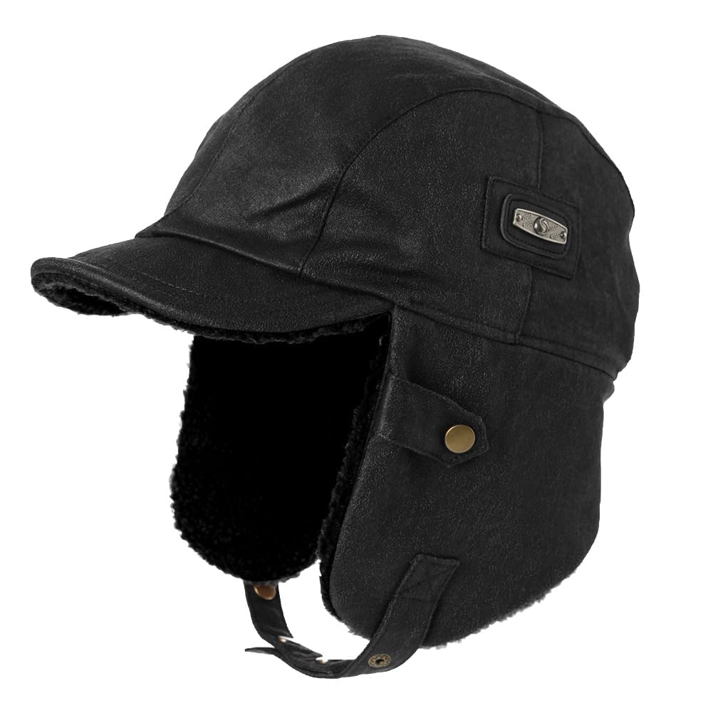 TOP-EX Gorro de invierno impermeable, gorra de piloto de aviador con orejeras resistentes al viento, gorra con forro polar cálido para actividades al aire libre frías y húmedas, 55-66 cm
