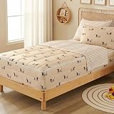 Bildenly Zipper Bedding Twin for Kids, Bed in a Bag, Brown Dachshund Comforter Set with All-in-One Zipper Design, Quilt Set for Boys, Includes 1 Zipped Comforter, 1 Fitted Sheet and 2 Pillowcases