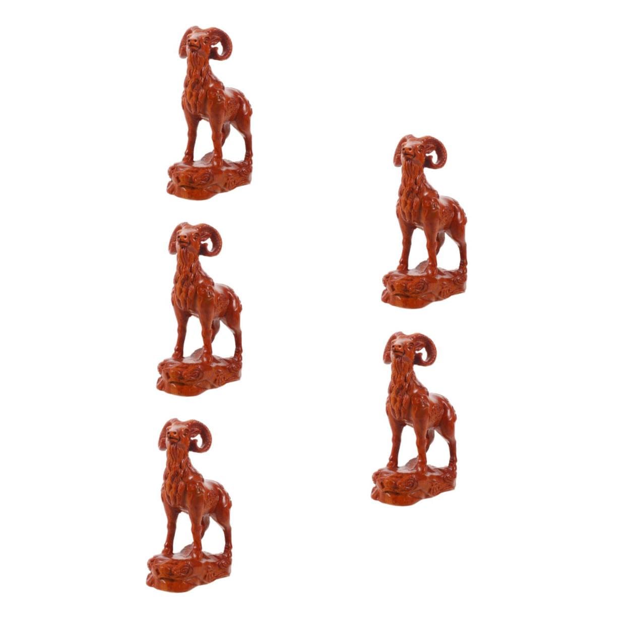 5 Piezas Figura de Cabra Tallada a Mano en Madera de 12,7cm para Hogar