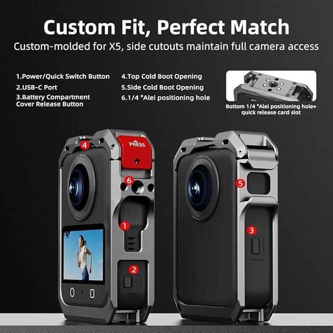 Image of TEKTONIC TCC-OM360 Metal Cage for DJ I Osmo 360 - Protective Camera Cage with Cold Shoe Mounts & 1 /4″ Screw Holes | Vlogging & Action Filming Accessory