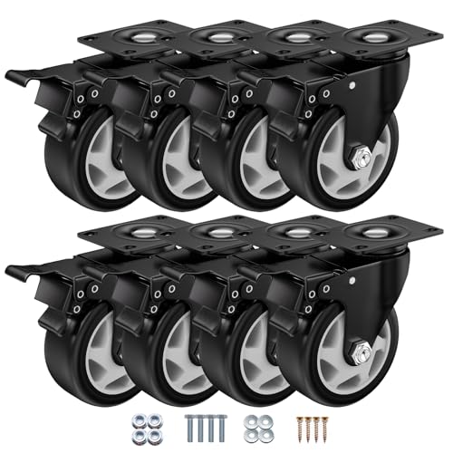 Image of 4 Inch Caster Wheels, Casters Set of 8, ASHGOOB Casters with Brake Heavy Duty, Industrial Locking Swivel Top Plate Castor Wheels for Workbench /Furniture /Cart. （AB Switch, Double Pedal Brake