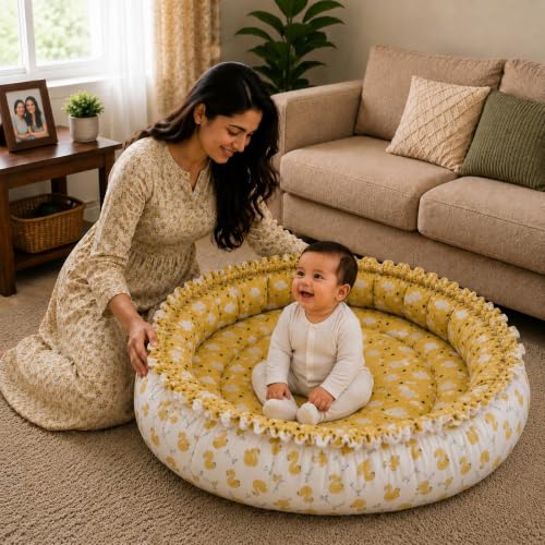 Image of Toddylon New Born Baby Reversible Bedding Set Cotton Mattress Nest (0-6 Months) Green