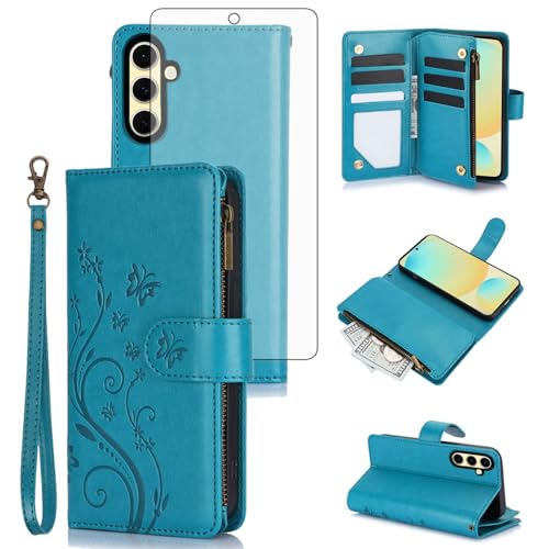 Coque Samsung S24 FE avec protège-écran verre trempé étui portefeuille protection intégrale