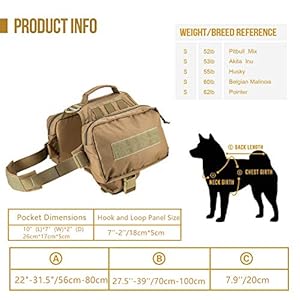   JiePai-Dog-Backpack-Harness-Dog-Hiking-Backpack-Saddle-Bag-Pack-Rucksack-Dog-Vest-with-Pockets-for-Medium-Large-DogsCoyote-Brown