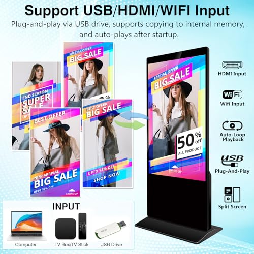 Image of 65 inch 4K Touchscreen Digital Signage Kiosk IPS LCD Display Floor Standing Digital Kiosks Interactive Ad Player with WiFi /HDMI /USB Input Android 11 System Advertising Media Player