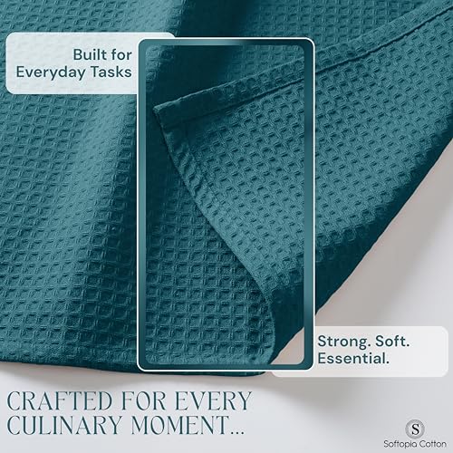 Image of Teal Green Kitchen Towels - Waffle Weave, 100% Cotton, Soft & Absorbent, Fast Dry, Durable, 16x26 Inches, Perfect for Dish Drying, Bar, Cleaning, and Everyday Use, Set of 12, Teal