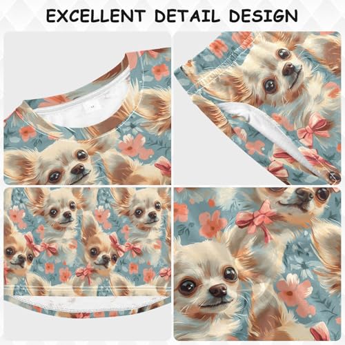 Pajama Set Long Sleeve for Boys & Girls,Floral Pattern with Puppies Kid's Soft Sleepwear Crewneck Loungewear 2 Piece PJ Underwear Set 4T3
