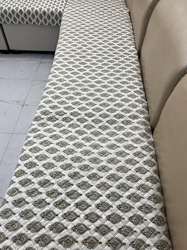 Image of JAPA Royal Lattice Beige Quilted Velvet L-Shape Seat-Only Sofa Cover for 4+3 Seater - Non-Slip Washable Daily Use Sofa Protector, Luxury Sofa Mat for Living Room