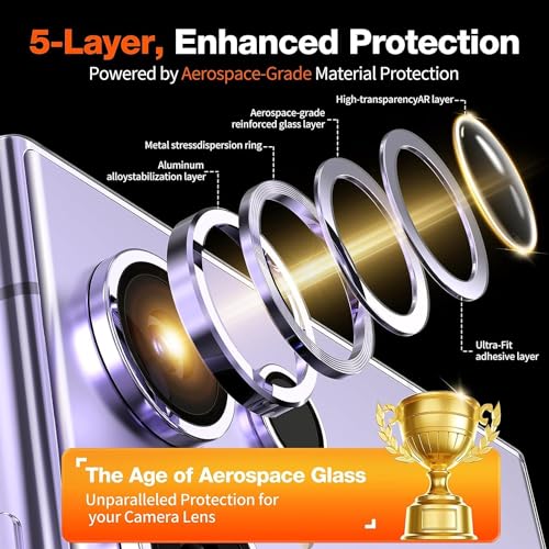 Image of Skinomi Camera Lens Protector Compatible with Samsung Galaxy S24 ultra 5G [Anti-Scratch] Premium Tempered Glass Film Aluminum Alloy Lens Ring Cover- Titanium purple