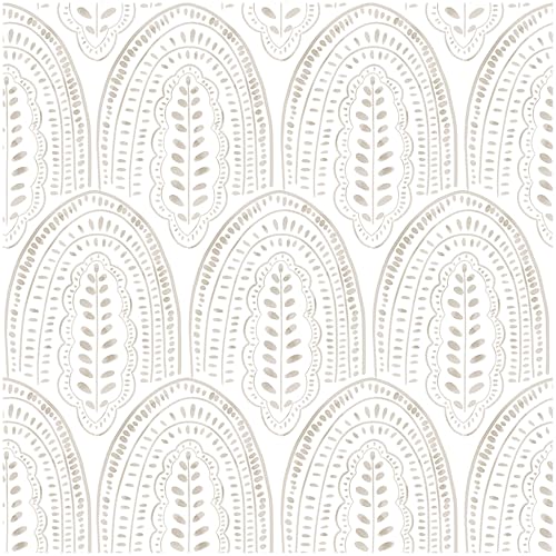 Image of Beige Wallpaper Peel and Stick Wallpaper Boho Contact Paper 17.3''x393''